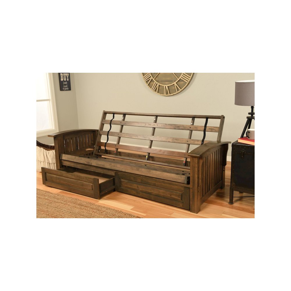 Washington Frame-Rustic Walnut Finish-Peter's Cabin Mattress-Storage Drawers. Picture 3