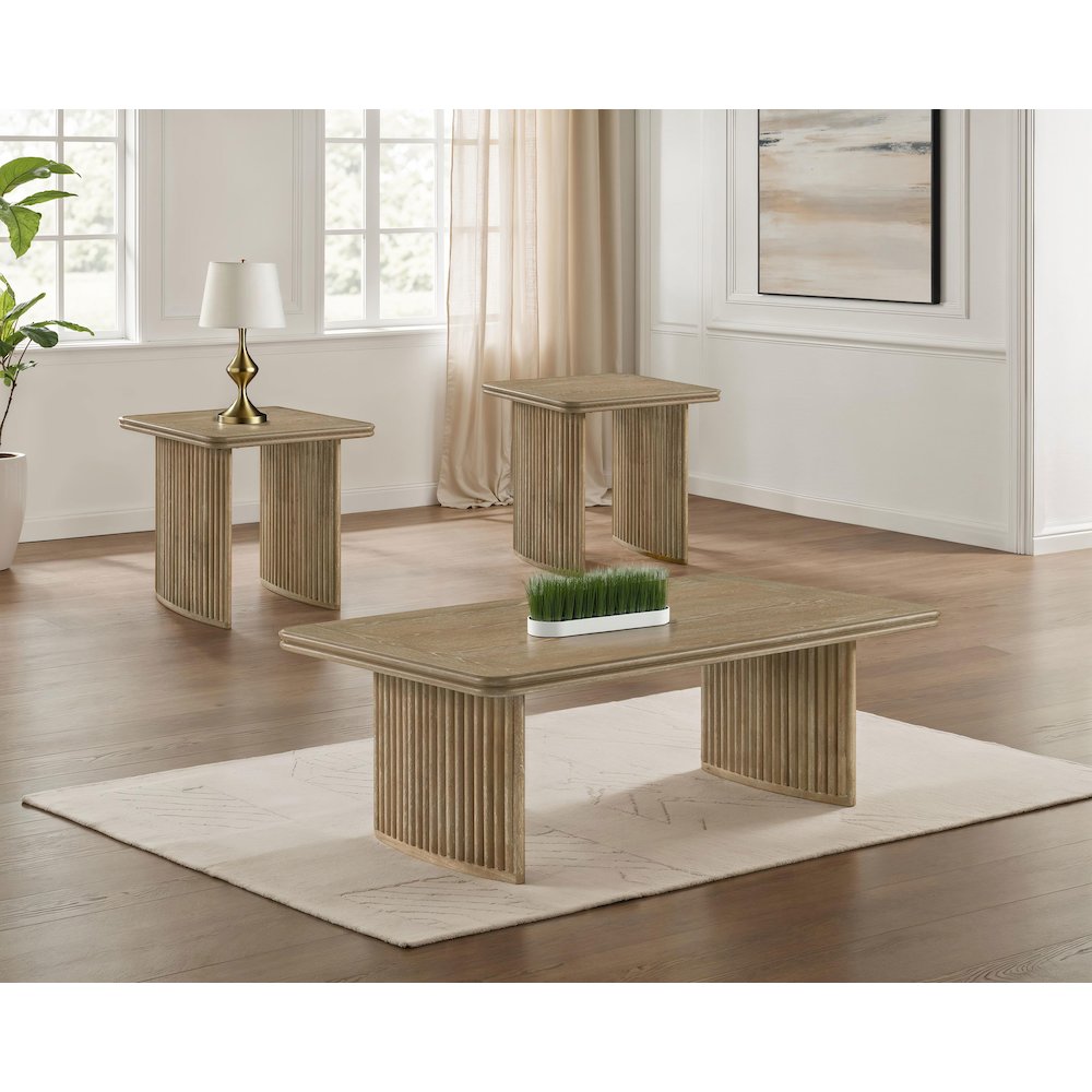 Adina 3-piece Wood Coffee Table Set Distressed Light Brown. Picture 2