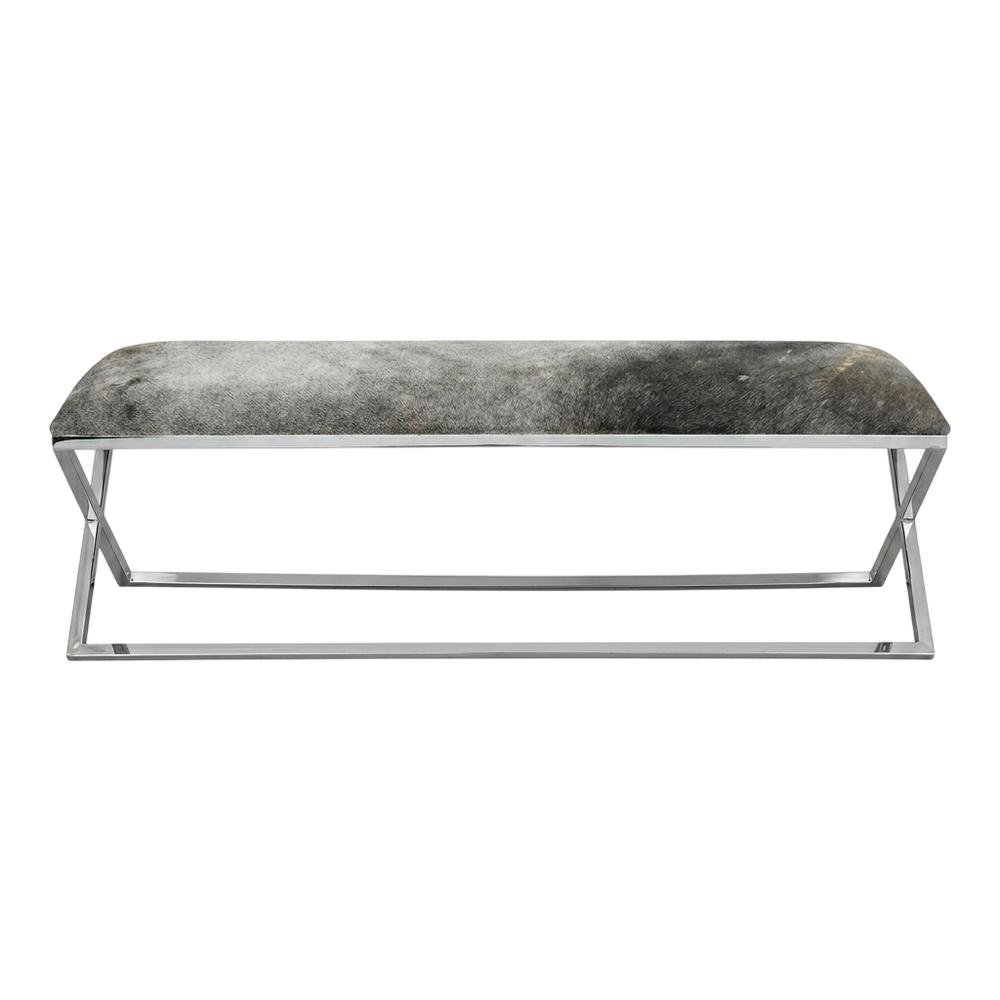Cowhide Upholstered Bench, Contemporary Entryway Bench for Living Room, Gray. Picture 1