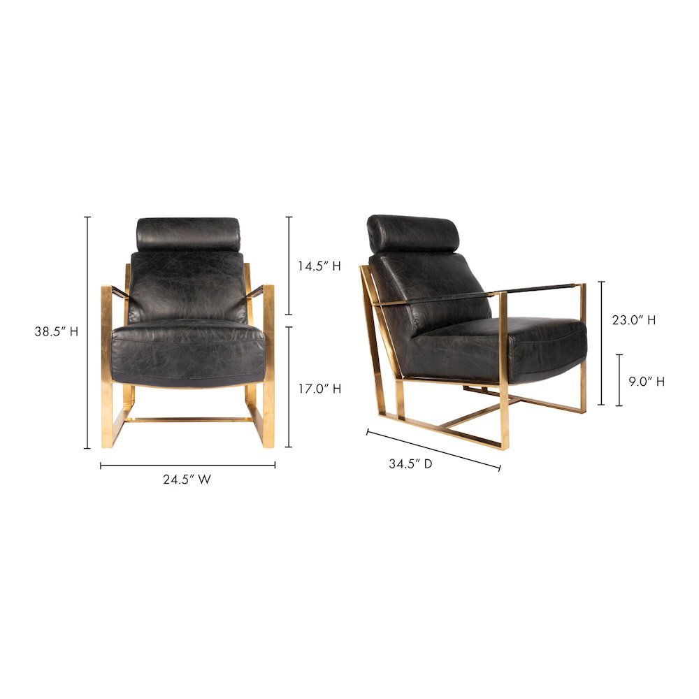 Mid Century Modern Rustic Armchair with Black Leather Seat and Gold Frame. Picture 9