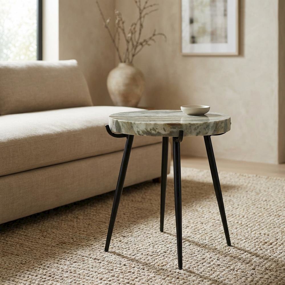 Marble Top Accent Table with Metal Legs, Contemporary Side Table,Brown. Picture 3