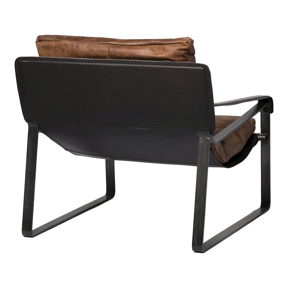 Mid Century Rustic Armchair Brown Leather with Black Iron Frame. Picture 4