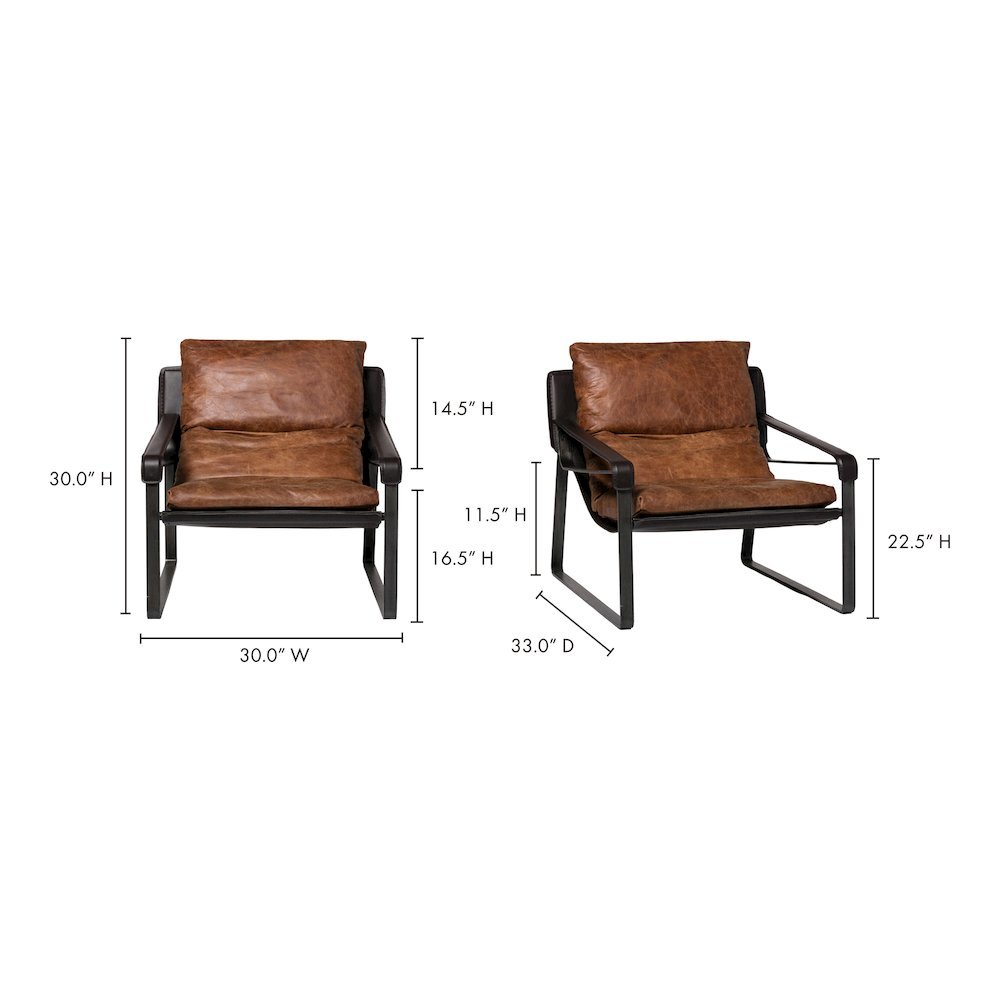 Mid Century Rustic Armchair Brown Leather with Black Iron Frame. Picture 9