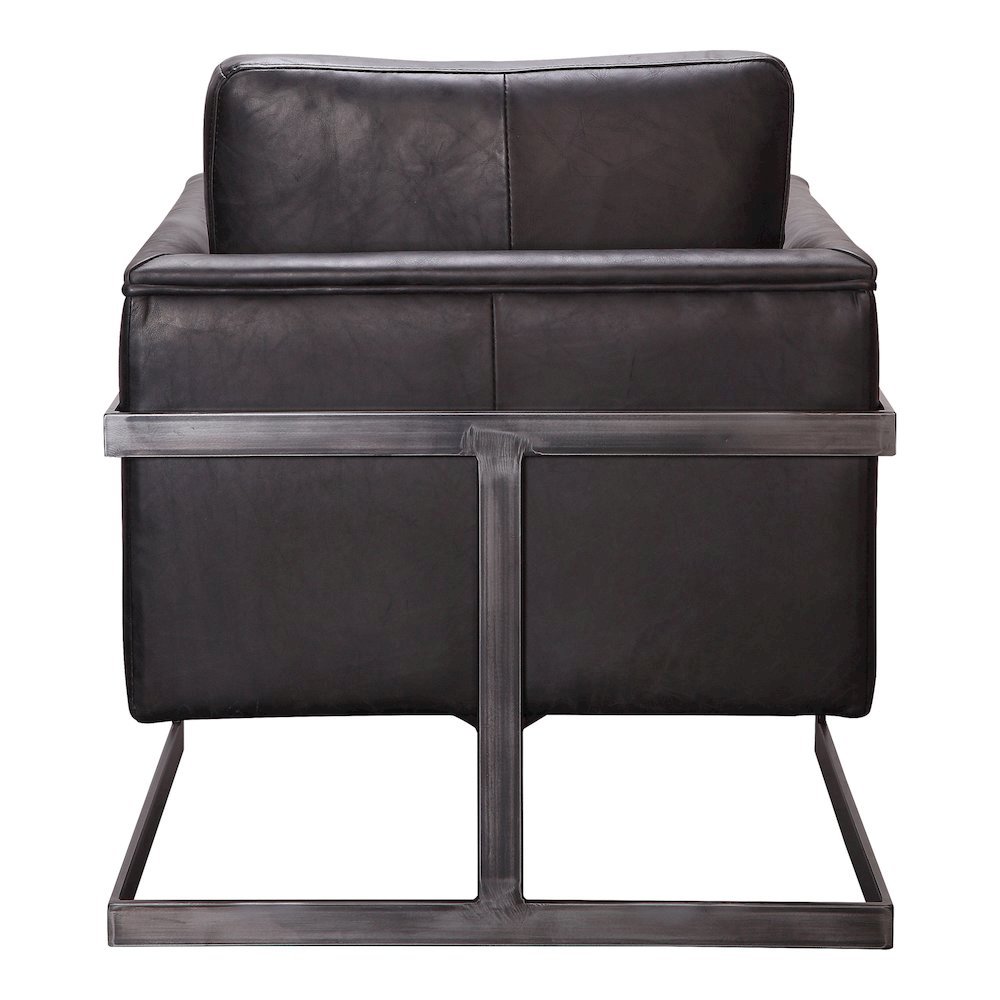 Modern Armchair with Black Leather Seat and Sturdy Metal Frame. Picture 5