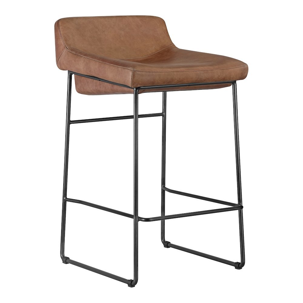Brown Bar Stools Set of 2 Faux Leather Seating with Iron Frame Design. Picture 4