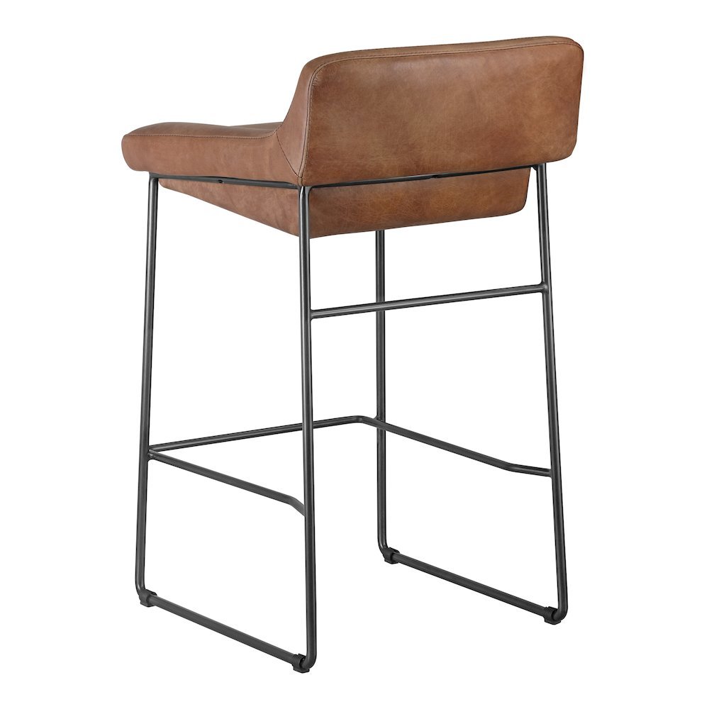 Brown Bar Stools Set of 2 Faux Leather Seating with Iron Frame Design. Picture 7