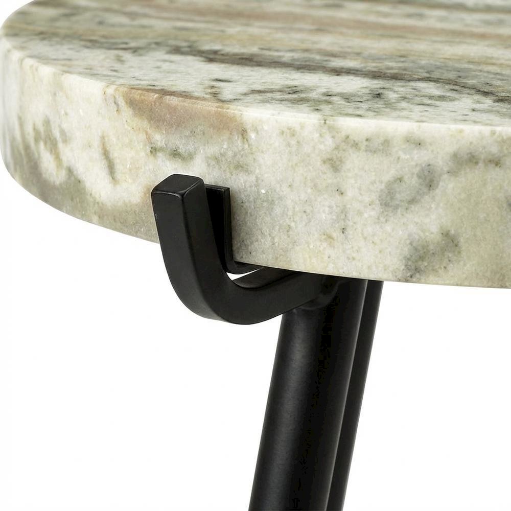 Marble Top Accent Table with Metal Legs, Contemporary Side Table,Brown. Picture 7