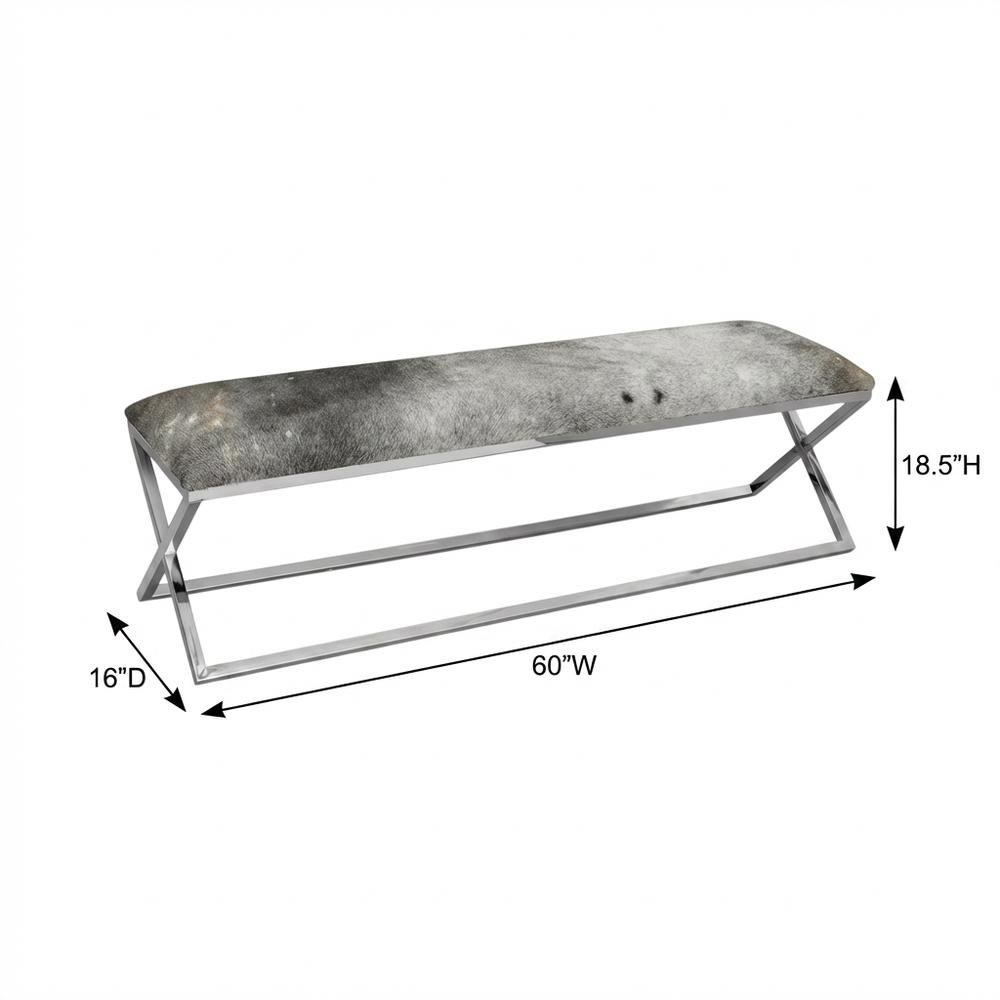 Cowhide Upholstered Bench, Contemporary Entryway Bench for Living Room, Gray. Picture 4