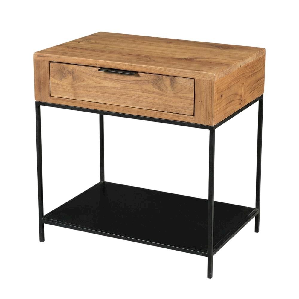 Solid Teak Side Table with Drawer, Contemporary End Table for Living Room,Brown. Picture 4