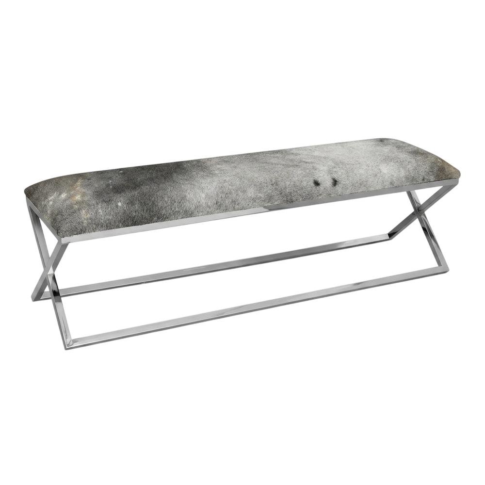 Cowhide Upholstered Bench, Contemporary Entryway Bench for Living Room, Gray. Picture 5