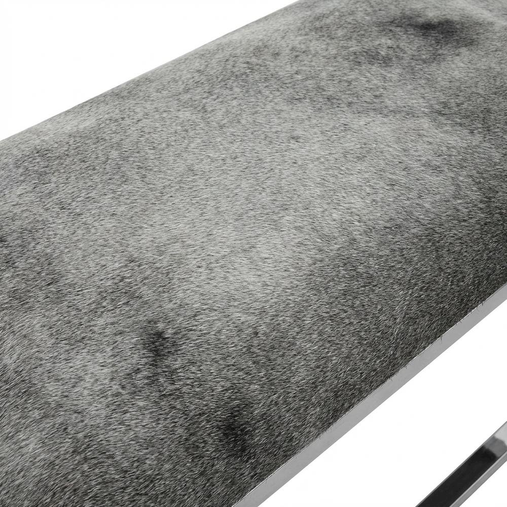 Cowhide Upholstered Bench, Contemporary Entryway Bench for Living Room, Gray. Picture 6