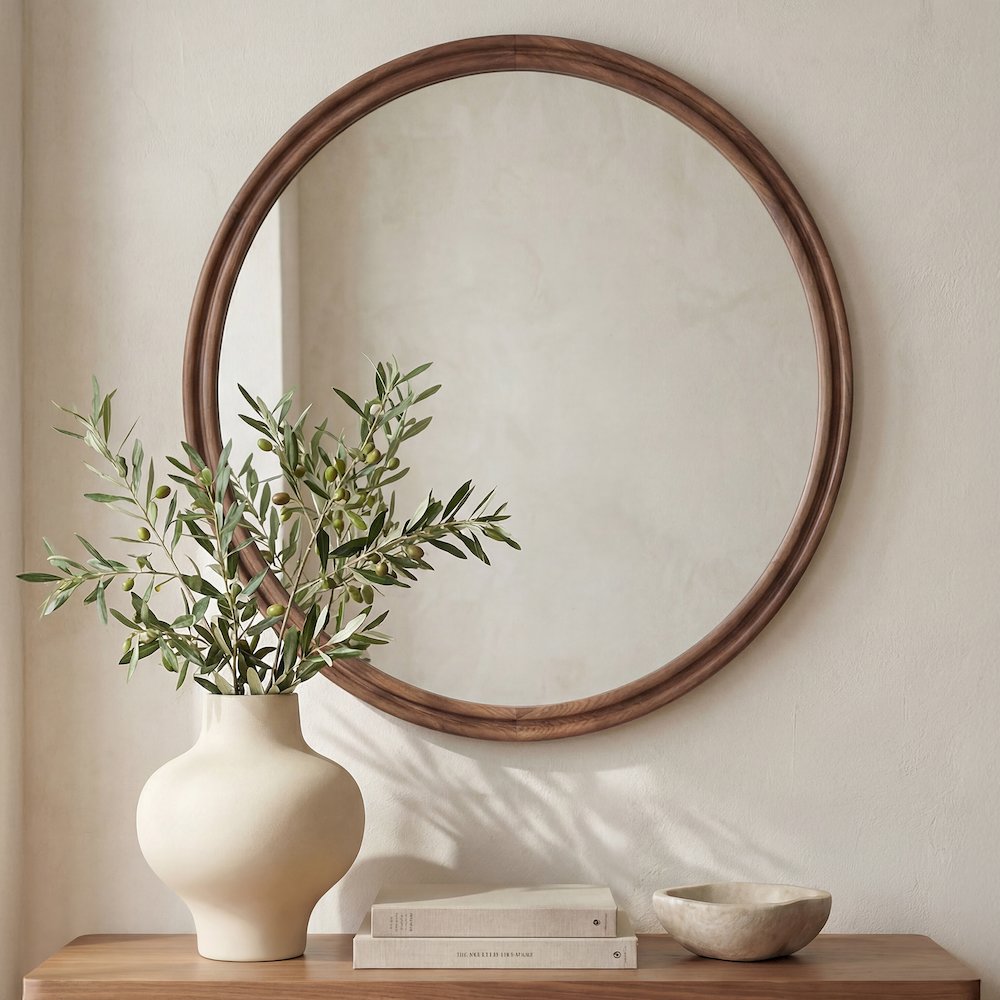 Alcott Large Round Mirror Walnut. Picture 2