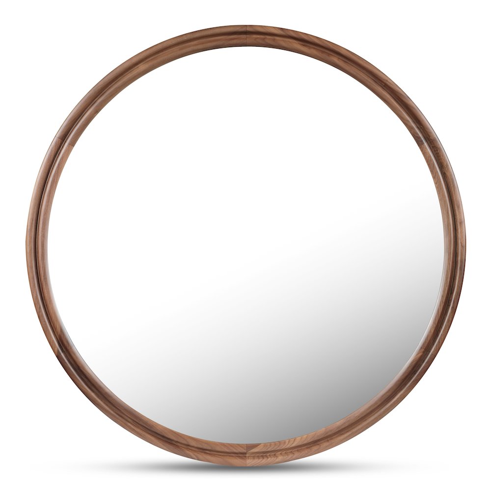 Alcott Large Round Mirror Walnut. Picture 1