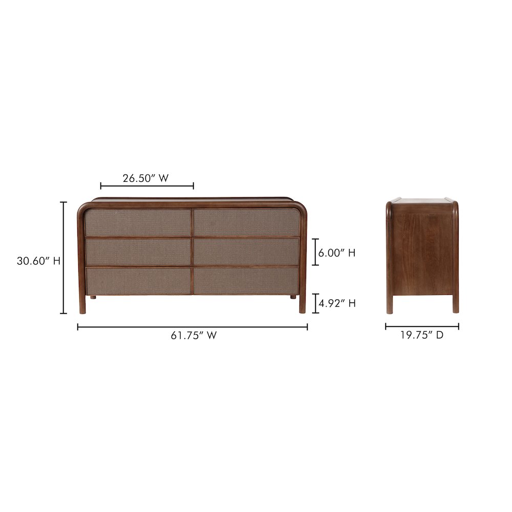 Rye 6 Drawer Dresser Warm Brown. Picture 11
