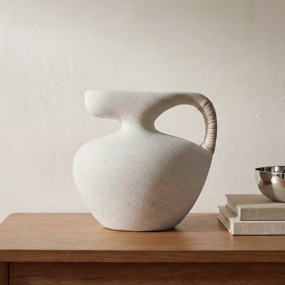 Vila 9.5In Sculptural Vessel Cream White. Picture 1
