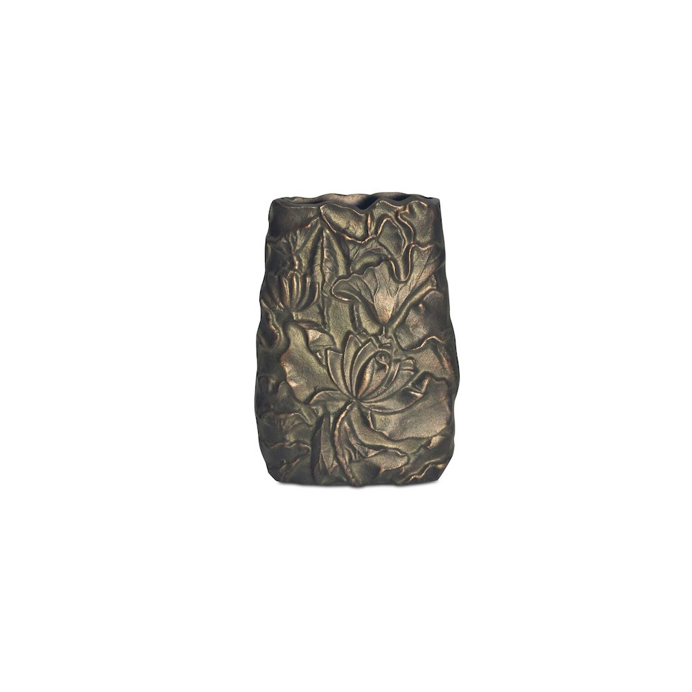 Sabine Cast Aluminum Vase Antique Brass. Picture 1