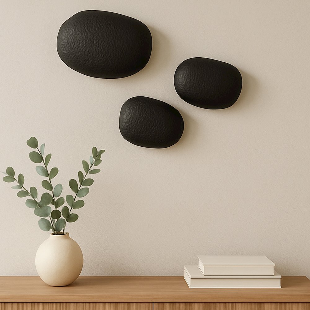 Breton Cast Aluminum Wall Sculpture Black-Set Of 3. Picture 5