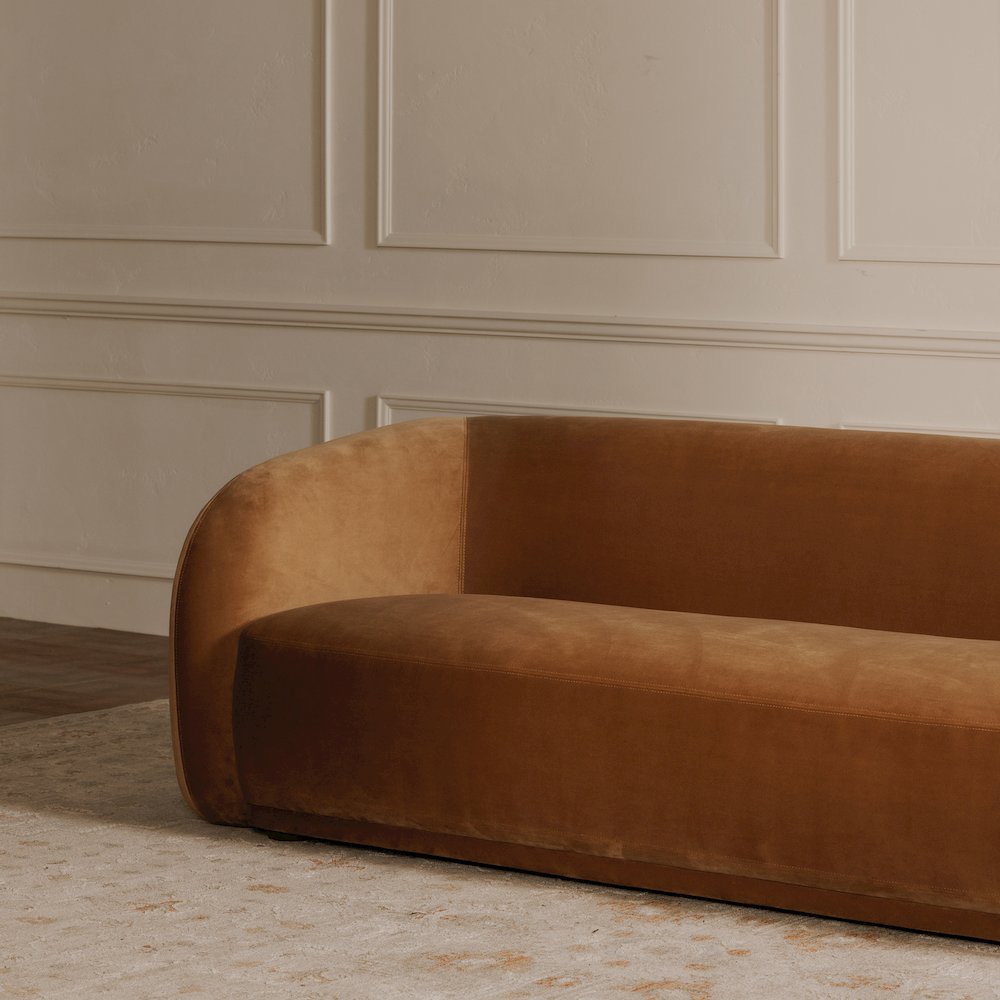 Faye Sofa Tan Faux Mohair. Picture 7