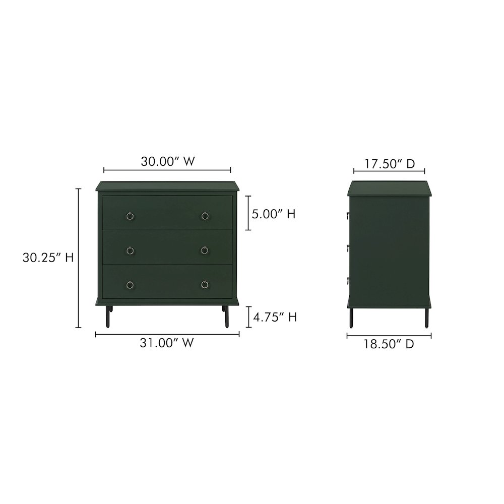 Reagan 3 Drawer Nightstand Deep Green. Picture 12