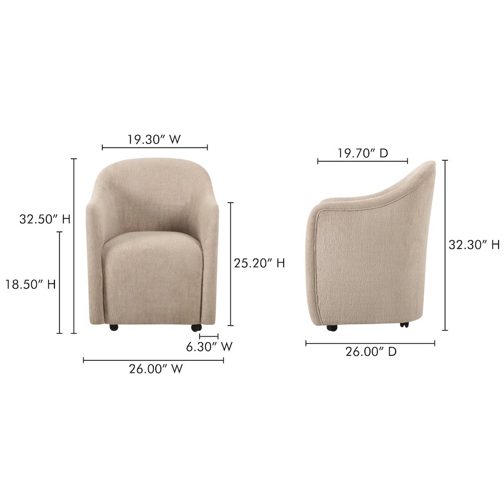 Drava Rolling Dining Chair Beige. Picture 12