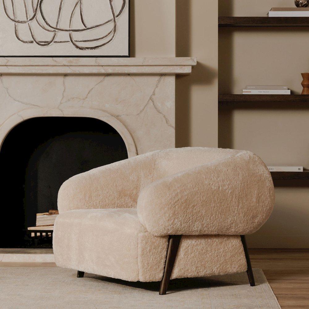 Devlin Lounge Chair Cream Faux Fur. Picture 8