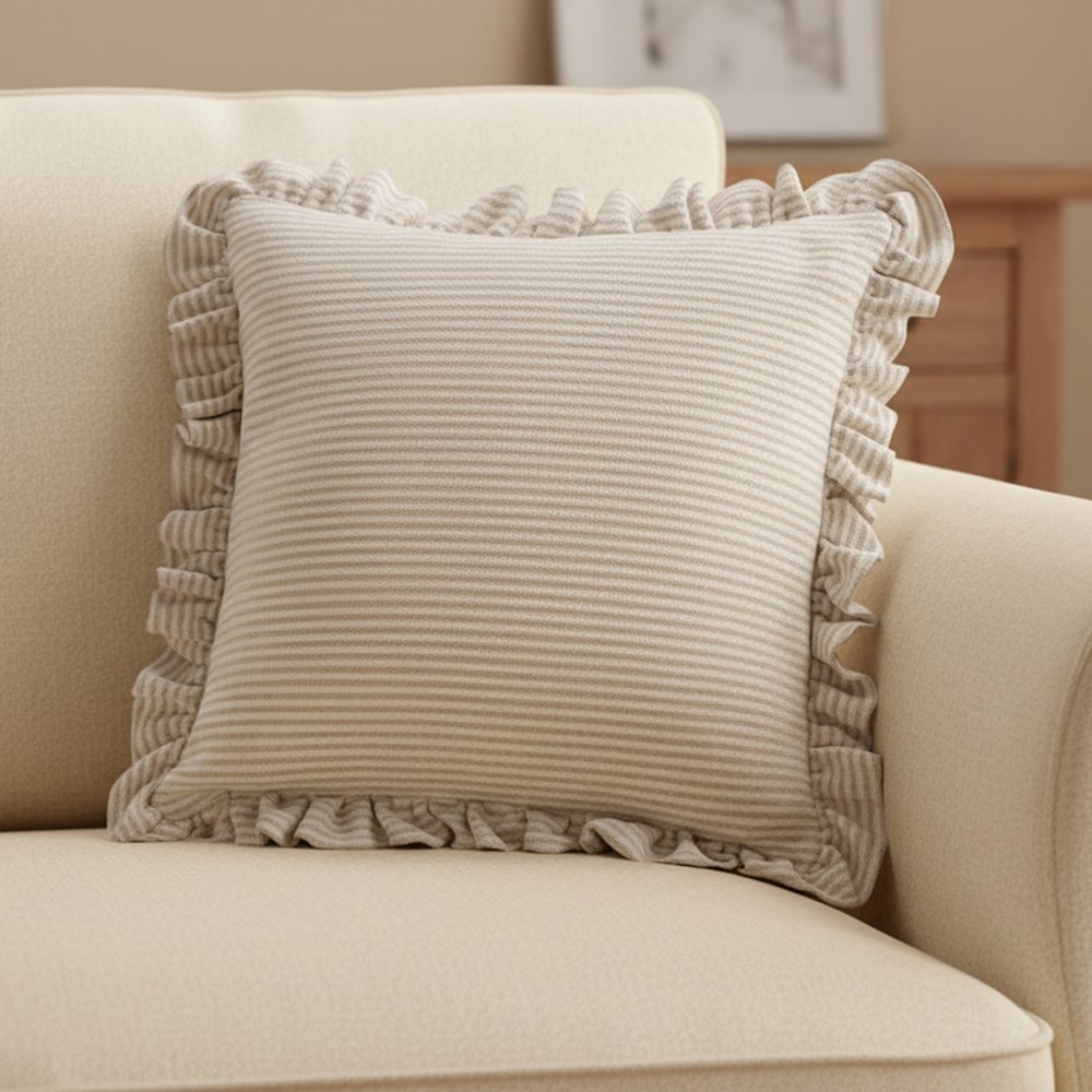 Betty 20 Inch Cushion Beige Stripe. Picture 5