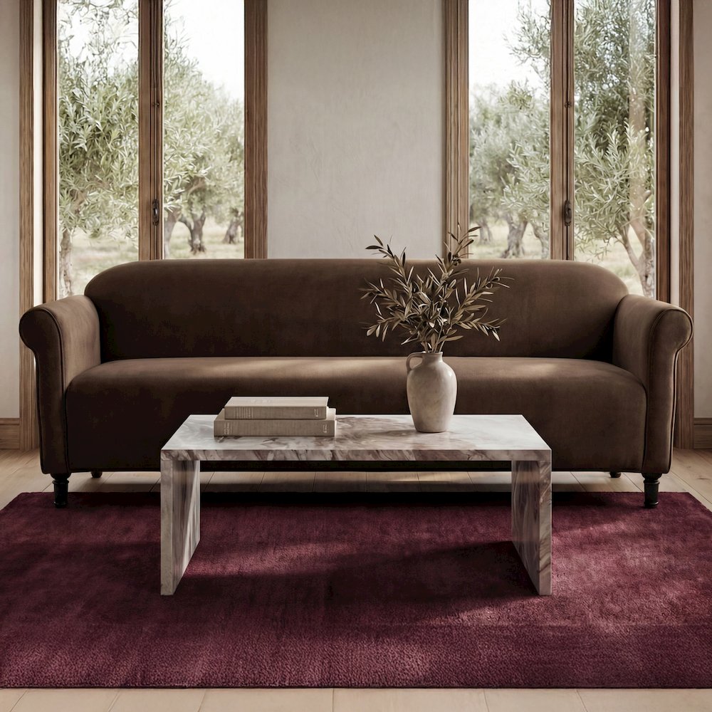 Harmony Sofa Dark Brown Faux Mohair. Picture 2