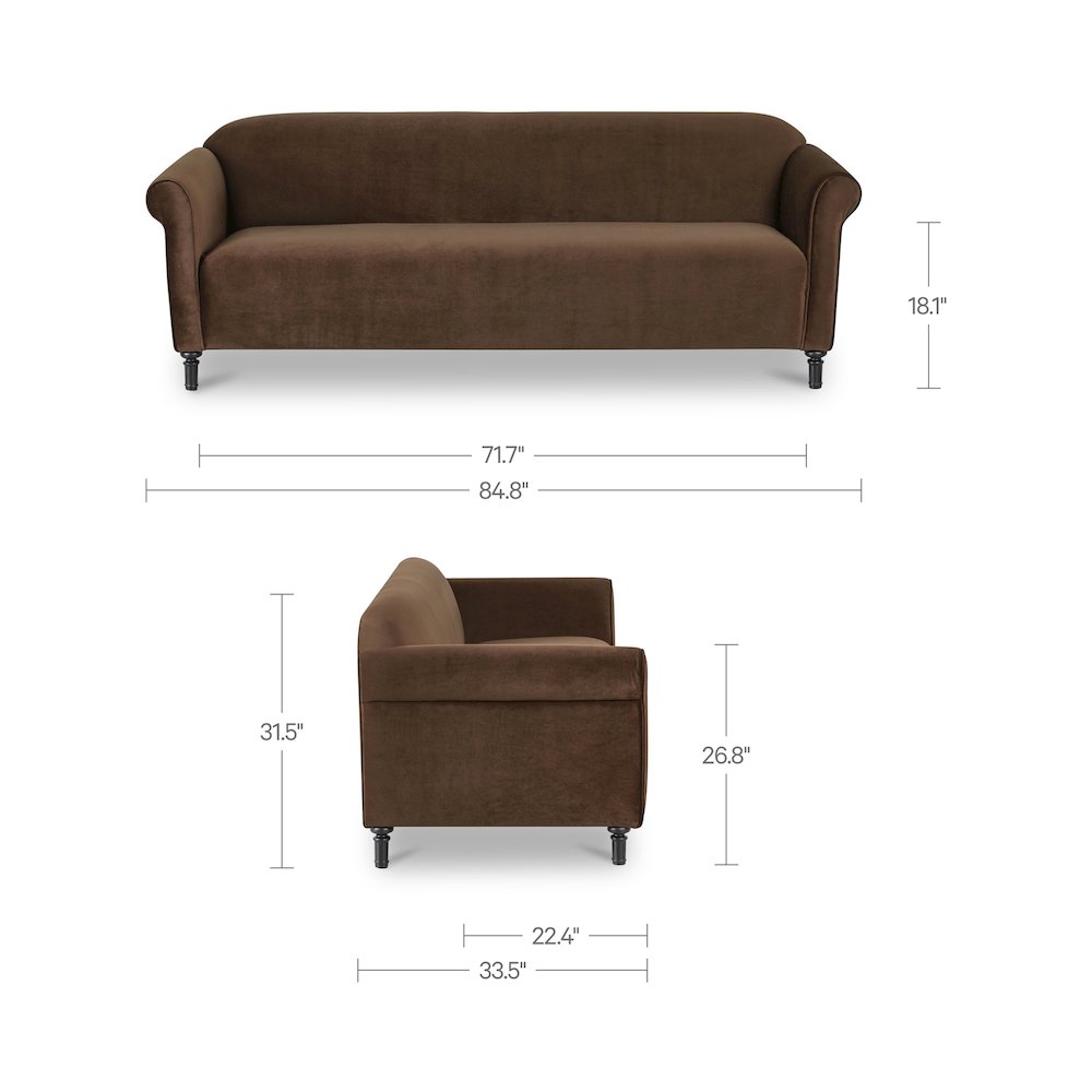 Harmony Sofa Dark Brown Faux Mohair. Picture 3
