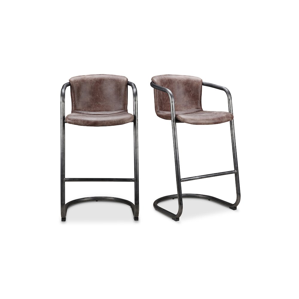 Freeman Barstool Grazed Brown Leather - Set Of Two. Picture 1