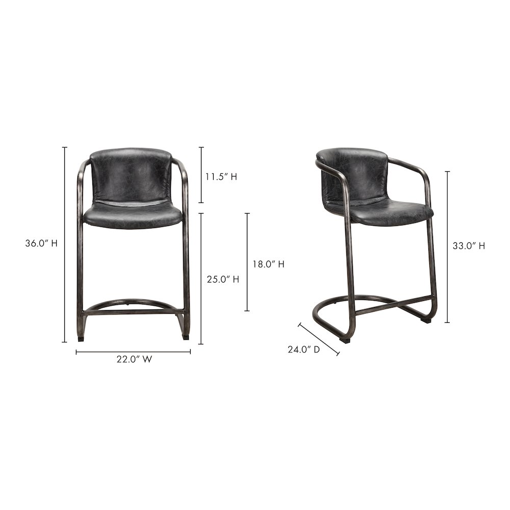 Freeman Counter Stool Onyx Black Leather - Set Of Two. Picture 8