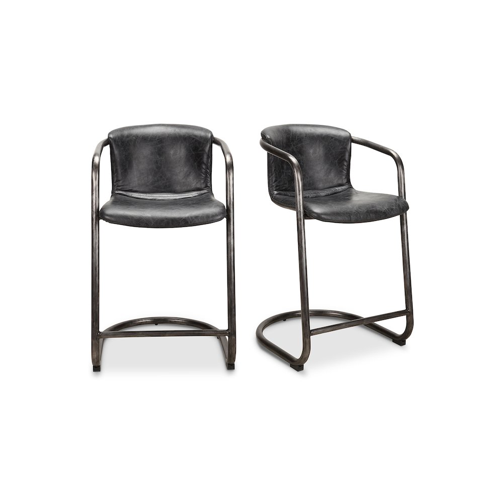 Freeman Counter Stool Onyx Black Leather - Set Of Two. Picture 1