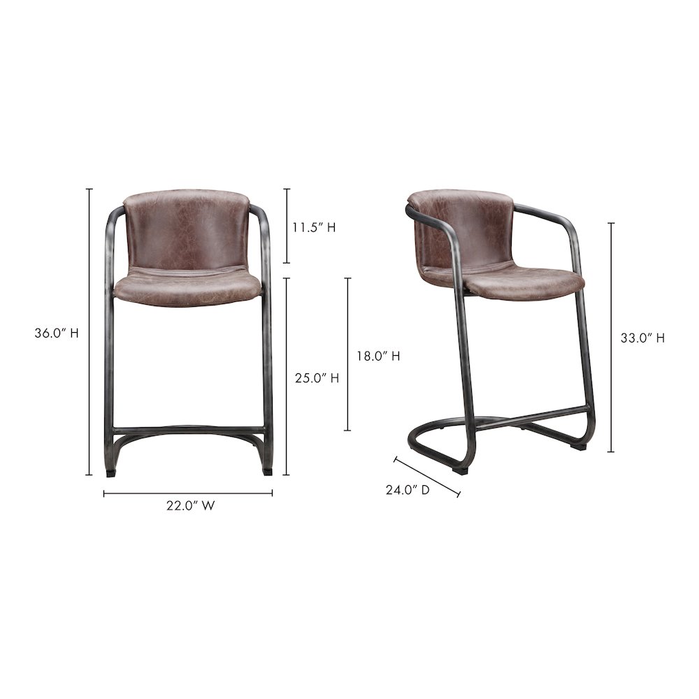 Freeman Counter Stool Grazed Brown Leather - Set Of Two. Picture 8
