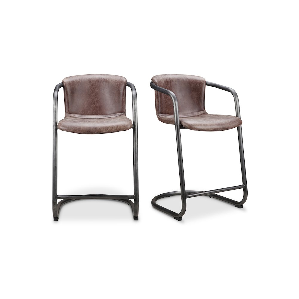 Freeman Counter Stool Grazed Brown Leather - Set Of Two. Picture 1