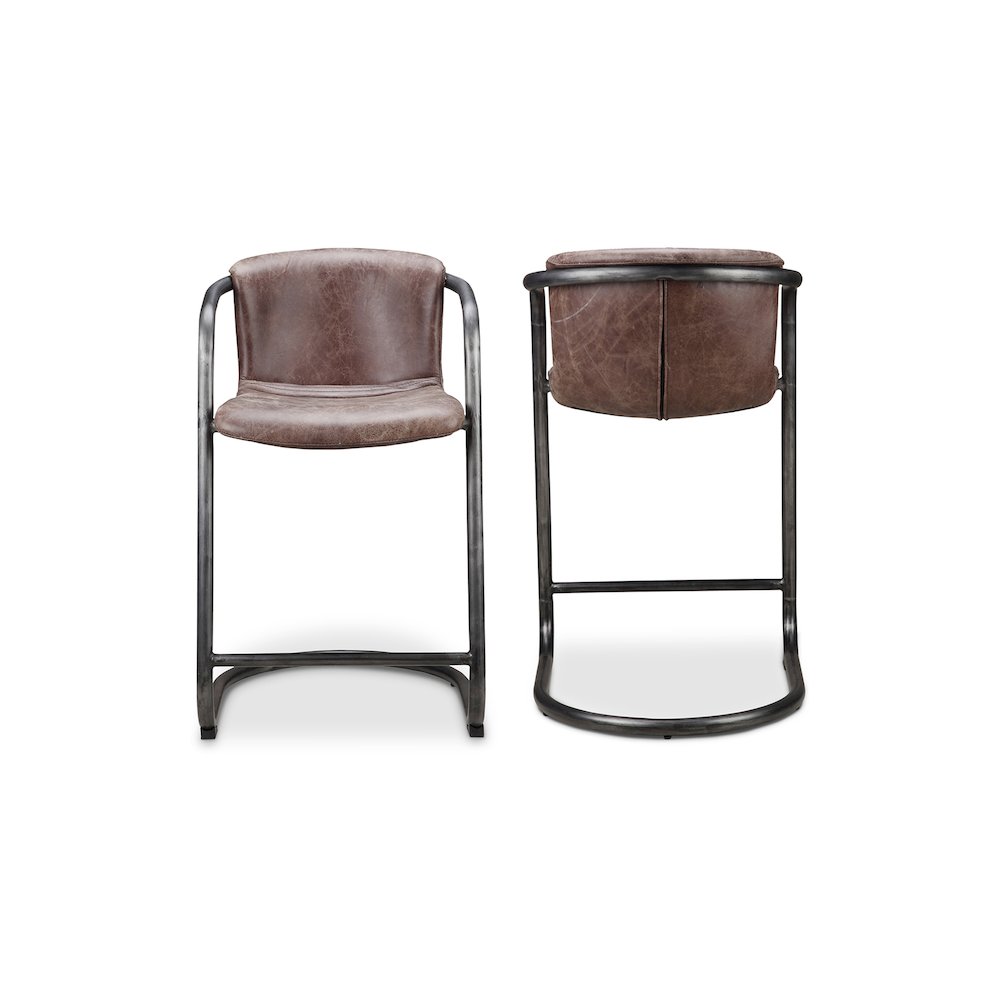 Freeman Counter Stool Grazed Brown Leather - Set Of Two. Picture 2