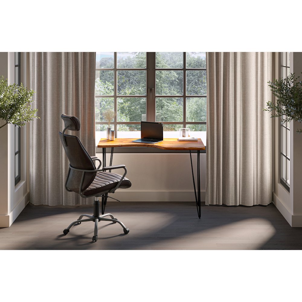 Executive Office Chair Dark Brown Leather. Picture 11