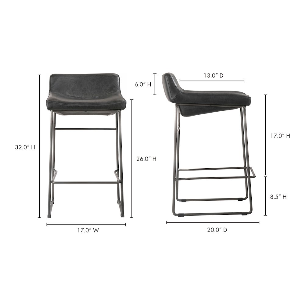Starlet Counter Stool Onyx Black Leather - Set Of Two. Picture 14
