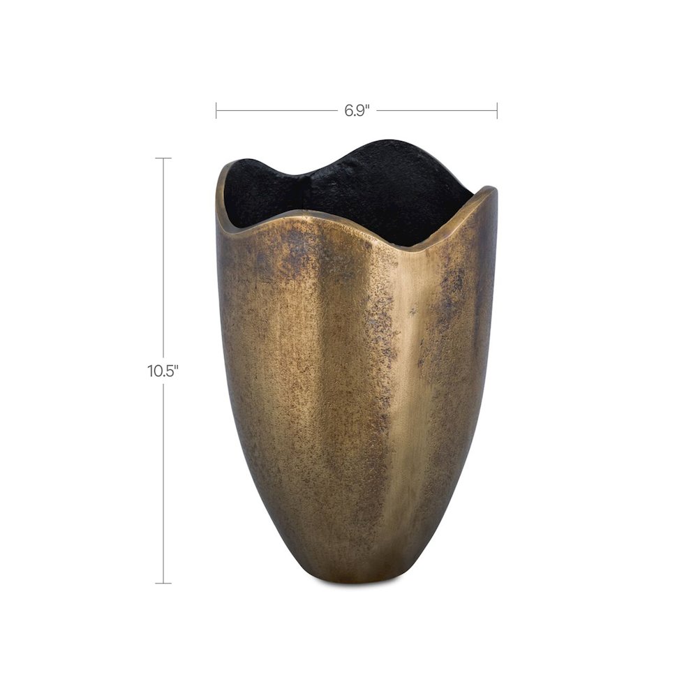 Athena Cast Aluminum Vase Antique Brass. Picture 3