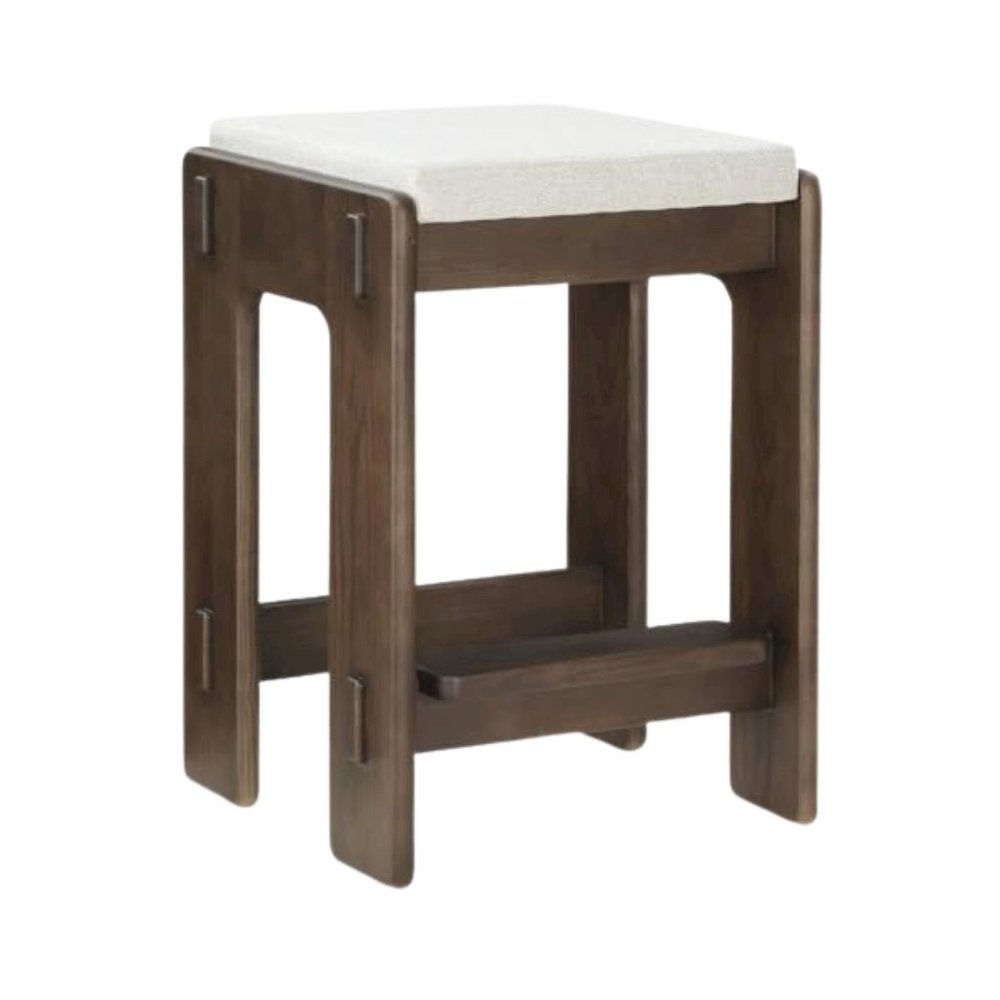 Oak Counter Stool Upholstered Backless Seat Minimalist Bar Stool Design. Picture 1