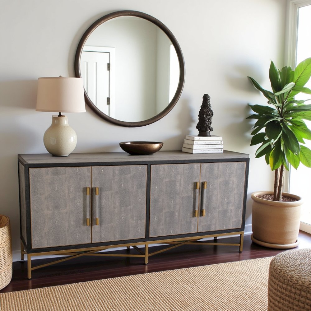 Gray Sideboard Cabinet with Brass Detailing Unique Credenza. Picture 2