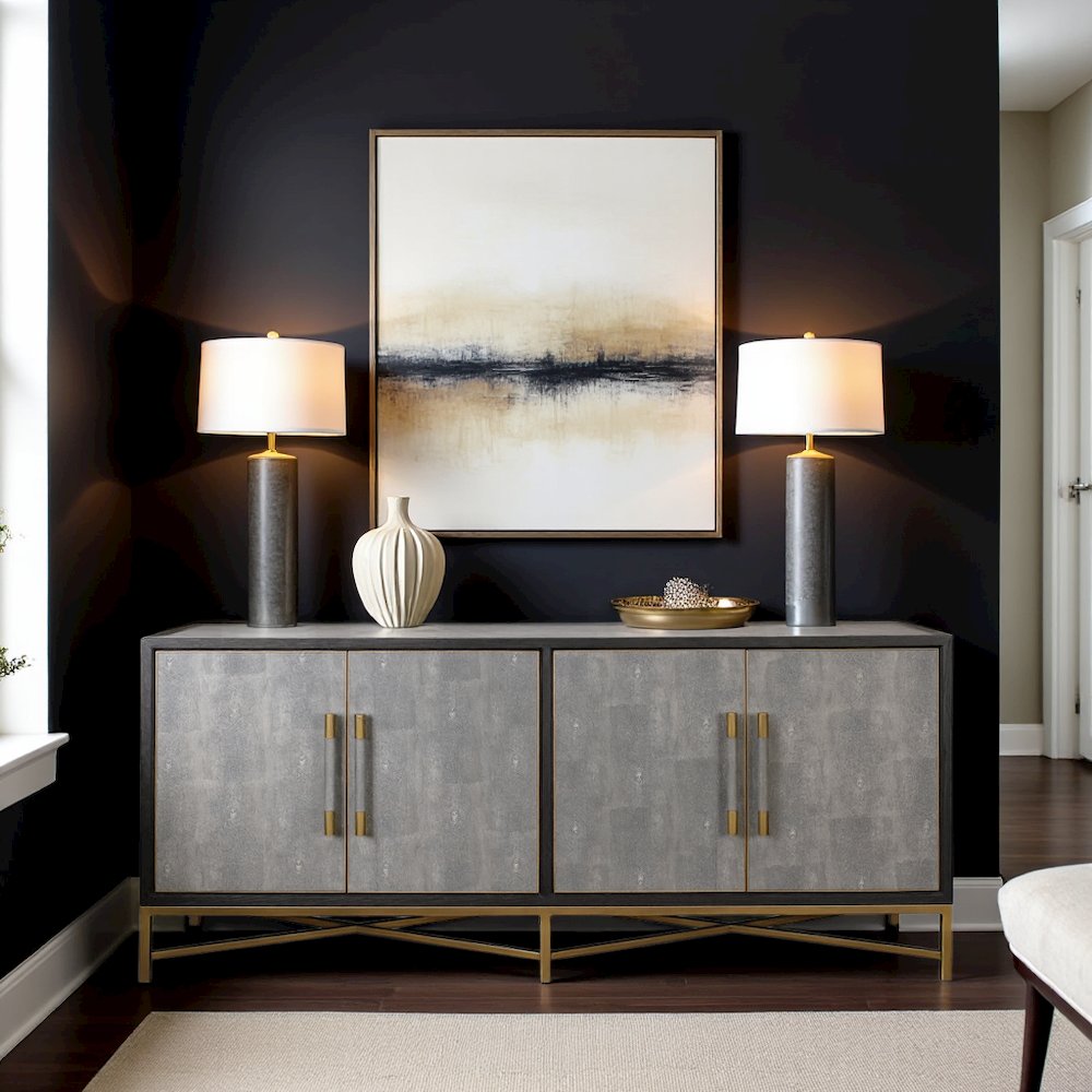 Gray Sideboard Cabinet with Brass Detailing Unique Credenza. Picture 3