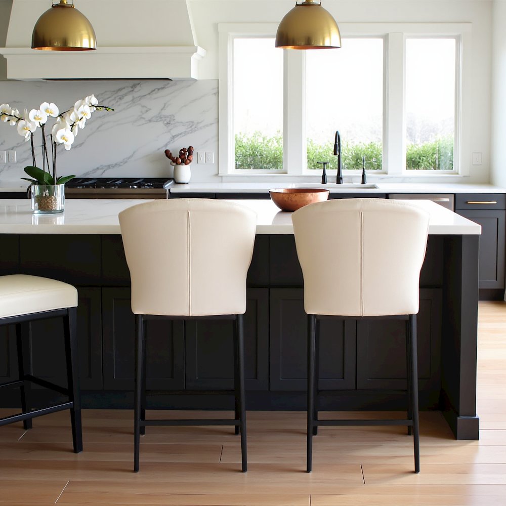 Mid Century Bar Stool Beige Upholstered Modern Counter Height Seating. Picture 2
