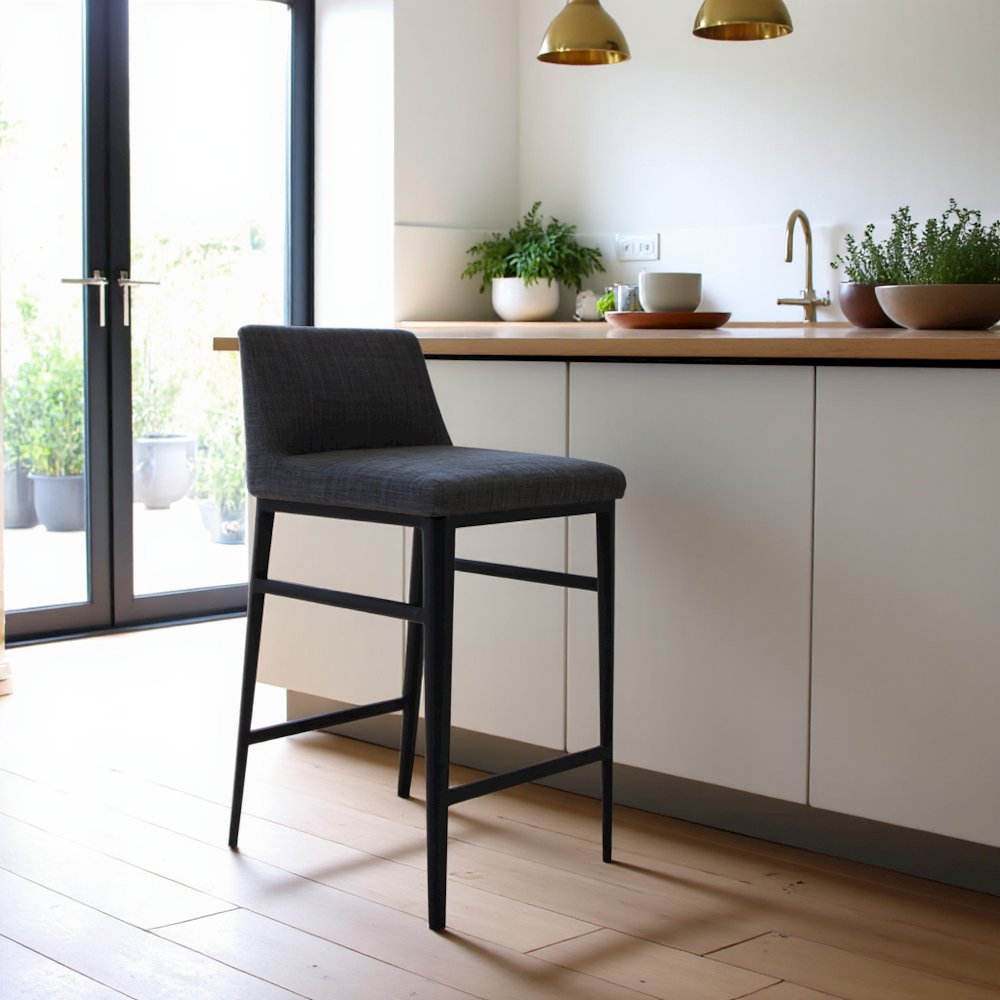 Modern Bar Stool Gray Upholstered Seating Comfy Bar Stool With Steel Frame. Picture 3