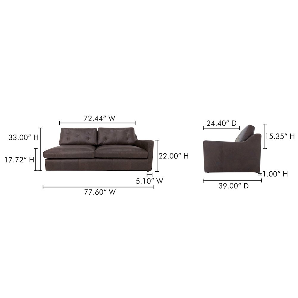 Thurlow Right Arm Facing Sofa Espresso Brown Leather. Picture 7