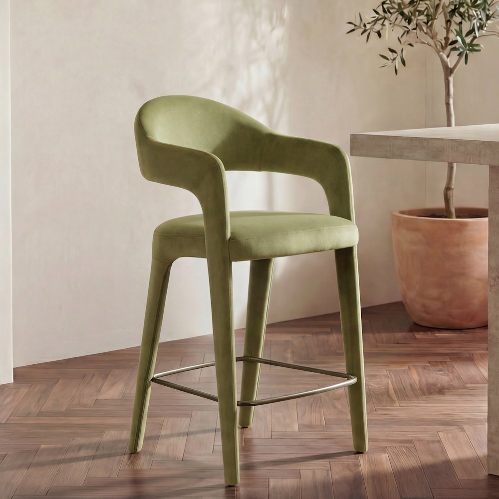 Martens Counter Stool Green Velvet. Picture 2