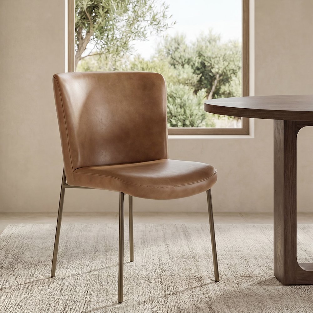 Early Dining Chair Tan Leather-Set Of Two. Picture 2