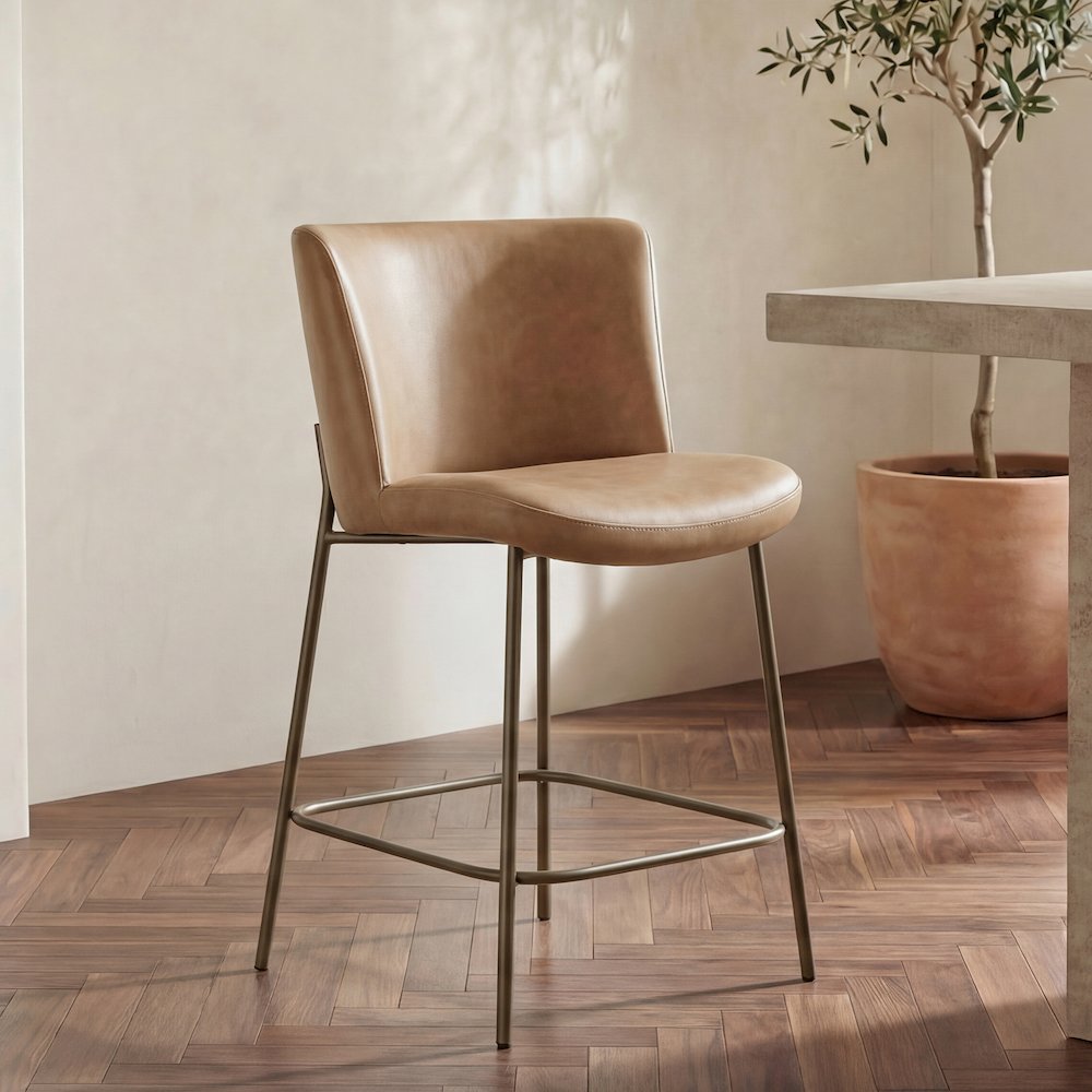 Early Counter Stool Tan Leather. Picture 2