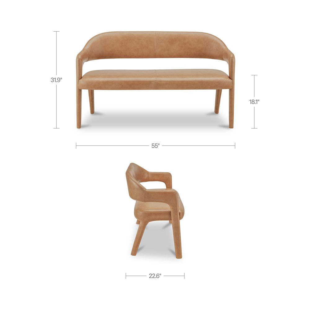 Martens Dining Bench Tan Leather. Picture 3