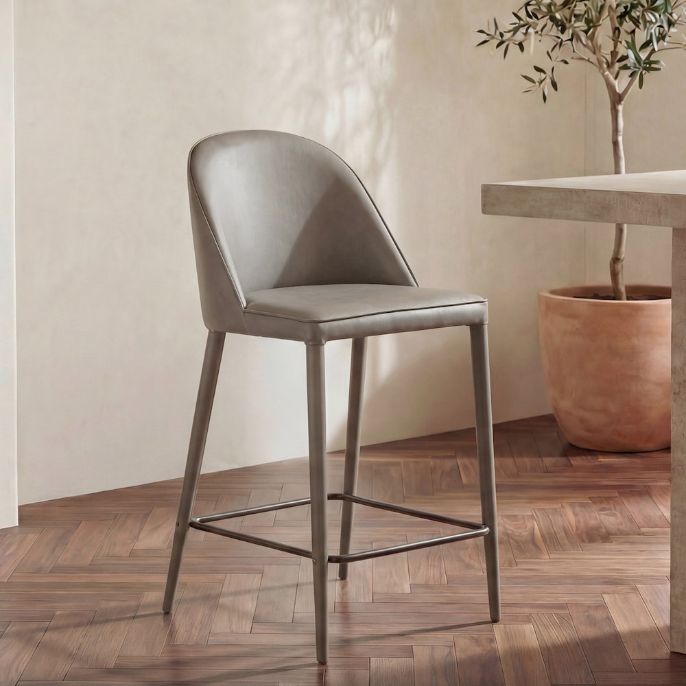 Burton Counter Stool Grey Vegan Leather. Picture 2
