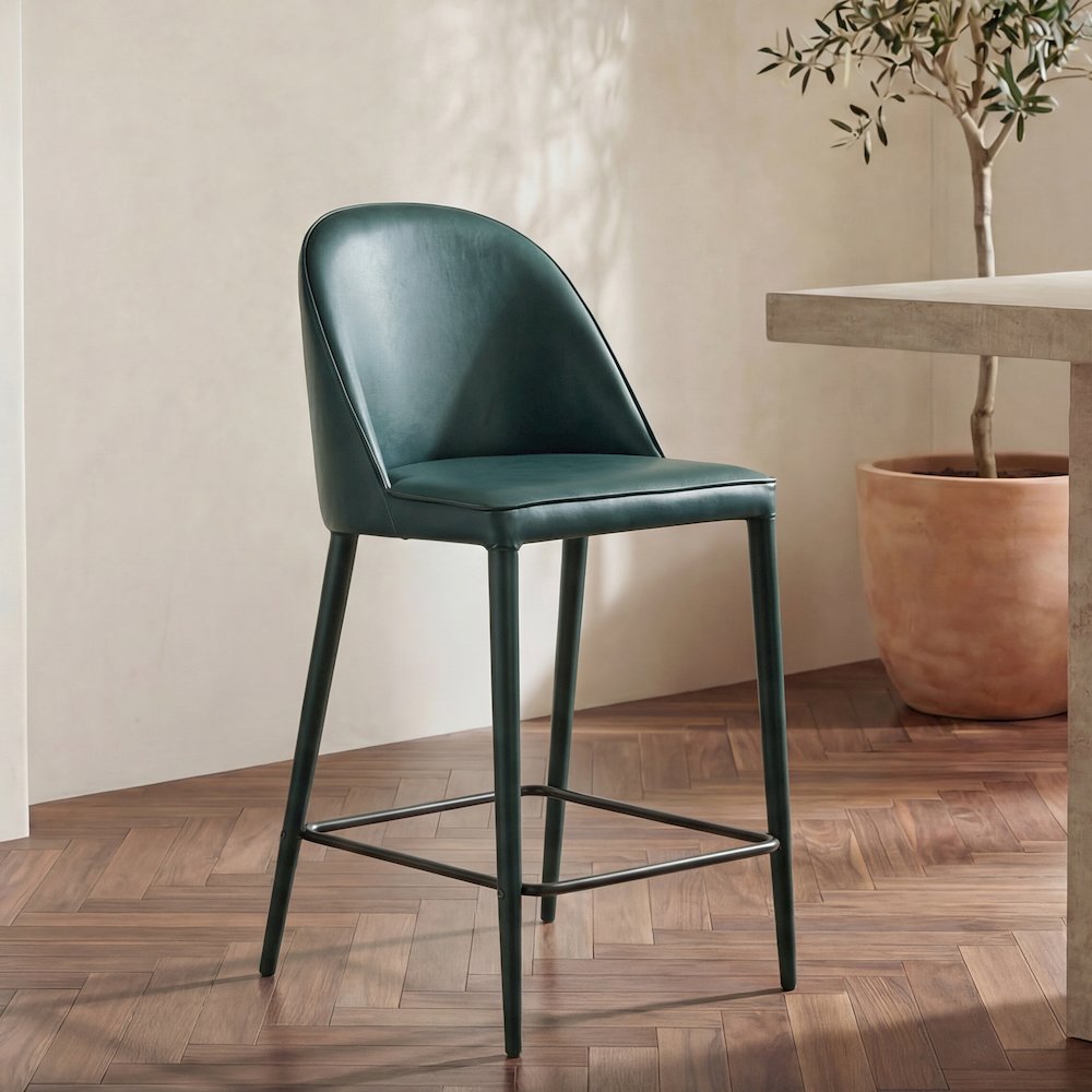 Burton Counter Stool Dark Teal Vegan Leather. Picture 2