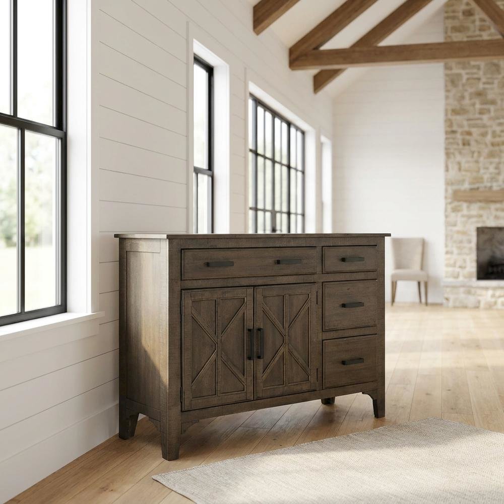 Wood Veneer Sideboard Server with Cabinet Storage for Dining Room. Picture 2